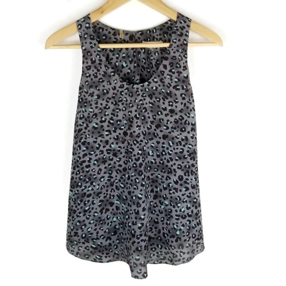 Rebecca Taylor 100% Silk Leopard Tank Top Keyhole Crossover Back Size 4